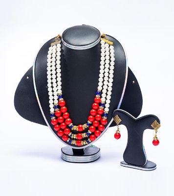 Buy Red & White Color Stone Pearl Setting Jewellery Set Online in Bangladesh