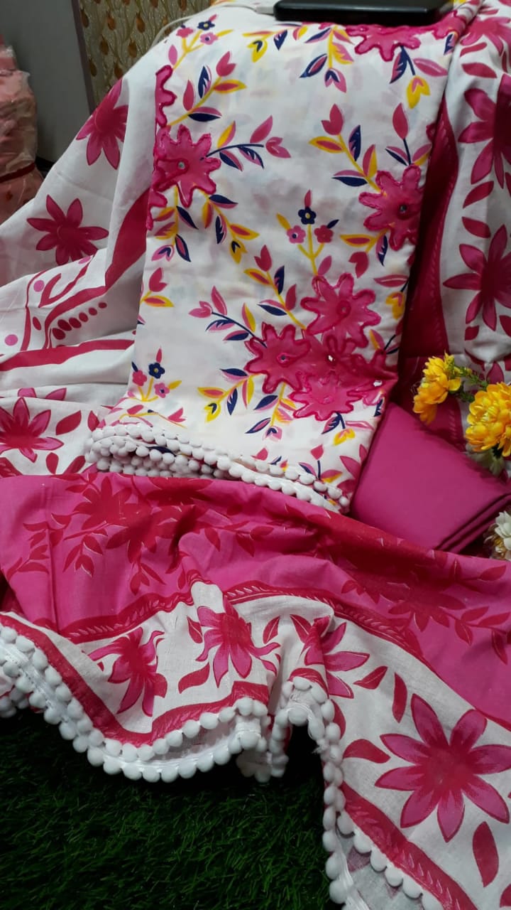 Buy 2025 New Unstitched Joypuri Ari work Three Piece For Women Salwar Kameez Screen and Block Print at Best Price In Bangladesh