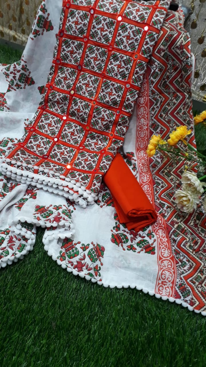 Buy 2025 New Unstitched Joypuri Ari work Three Piece For Women Salwar Kameez Screen and Block Print at Best Price In Bangladesh