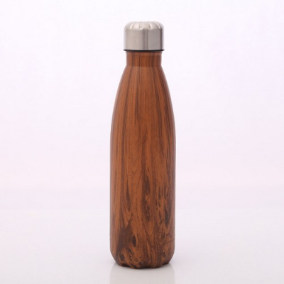 Picture of 500ml Stainless Steel Insulated Cola Shaped Wood Grain Printing Water Bottle