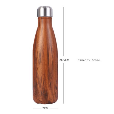 Picture of 500ml Stainless Steel Insulated Cola Shaped Wood Grain Printing Water Bottle
