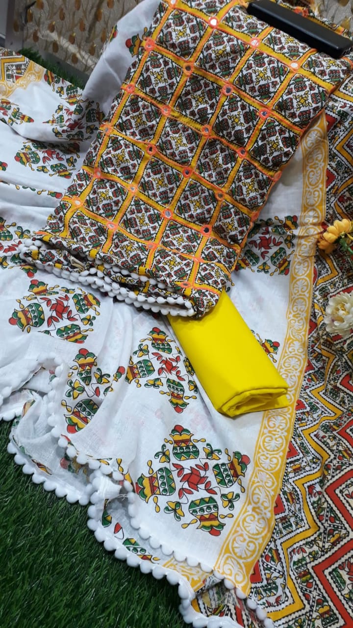 Buy 2025 New Unstitched Joypuri Ari work Three Piece For Women Salwar Kameez Screen and Block Print at Best Price In Bangladesh