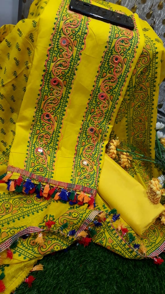 Buy 2025 New Unstitched Joypuri Ari work Three Piece For Women Salwar Kameez Screen and Block Print at Best Price In Bangladesh