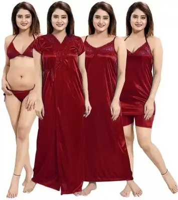 Buy Stylish Satin Long Short Night Wear for Women - TU-101 at best price in Bangladesh