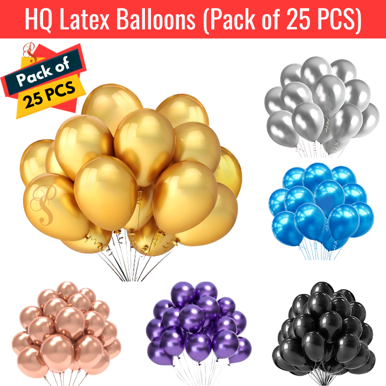 Metallic Balloons for Anniversary, Birthday, Baby Shower, Valentine's Day, Home, Restaurants, and Showroom Decorations- (Pack of 25 Pcs)