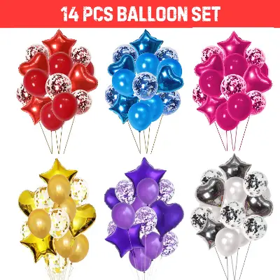 14 PCS Balloon Combo Pack for Anniversaries, Birthdays, and Special Occasions - Perfect for Home, Restaurants, and Showroom Decorations-(Pack of 14 Pcs)