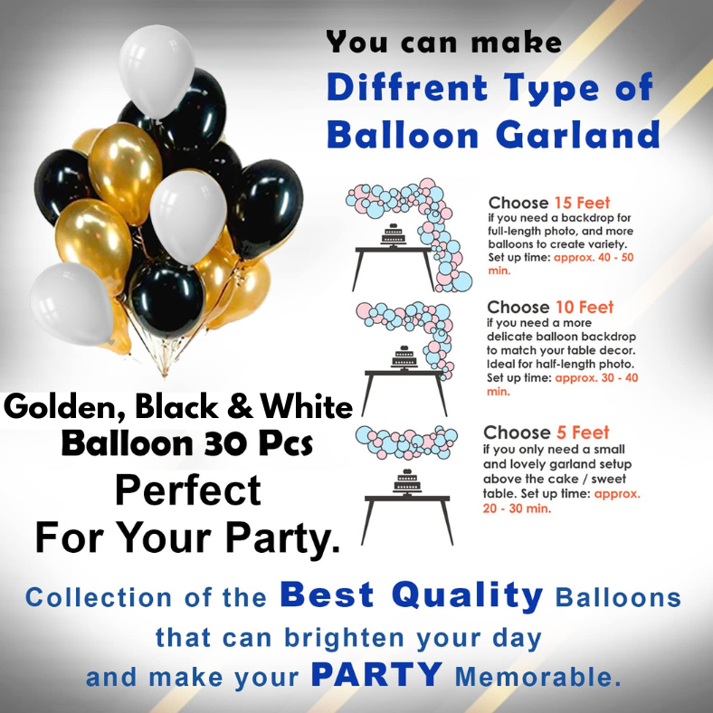 Golden Glamour Baby Shower Celebration: Metallic Balloons Banner, Backdrop Curtain, with Both Side Tape - Full Package (Pack of 34 Pcs)