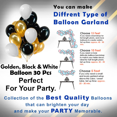 Golden Glamour Baby Shower Celebration: Metallic Balloons Banner, Backdrop Curtain, with Both Side Tape - Full Package (Pack of 34 Pcs)