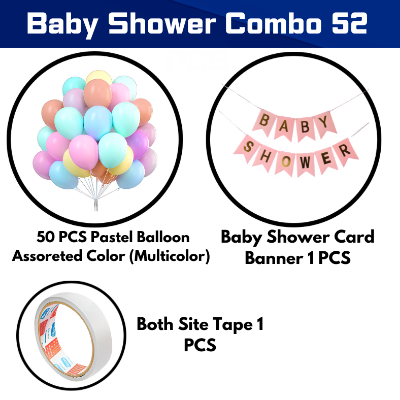 Celebrate Baby Shower Arrival: Pink Card Banner, Pastel Balloons & Both Site Tape - Full Decoration Set (52 Pcs)