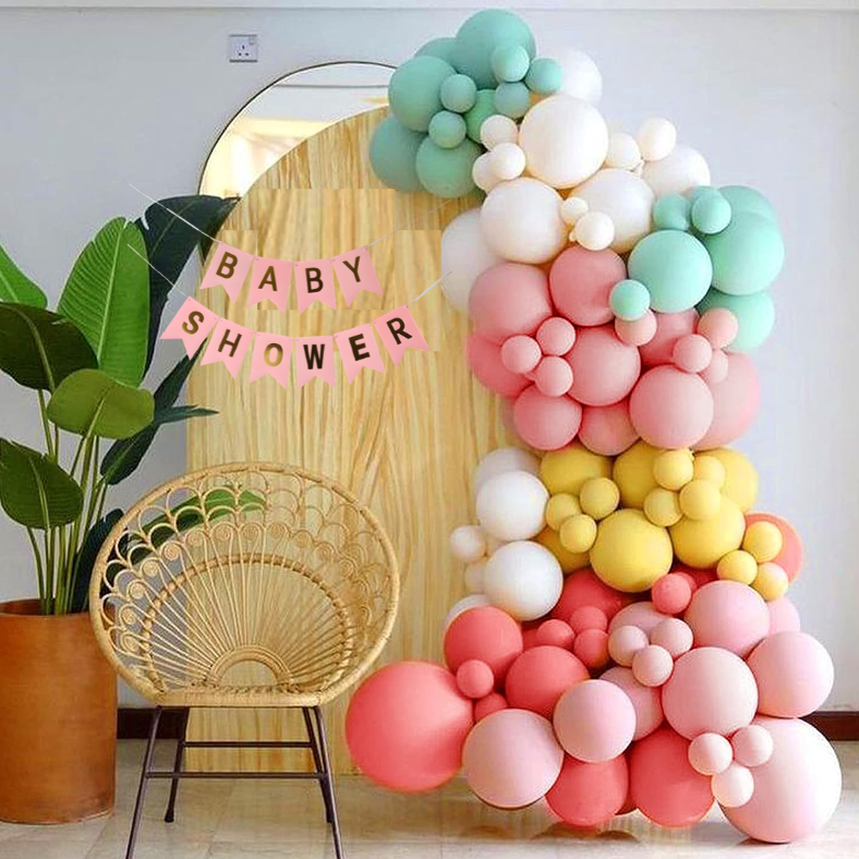 Celebrate Baby Shower Arrival: Pink Card Banner, Pastel Balloons & Both Site Tape - Full Decoration Set (52 Pcs)