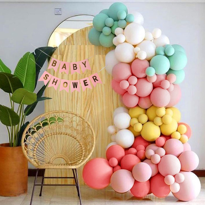 Celebrate Baby Shower Arrival: Pink Card Banner, Pastel Balloons & Both Site Tape - Full Decoration Set (52 Pcs)