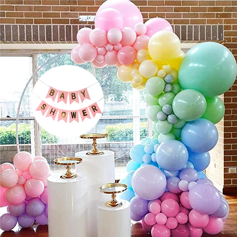 Celebrate Baby Shower Arrival: Pink Card Banner, Pastel Balloons & Both Site Tape - Full Decoration Set (52 Pcs)