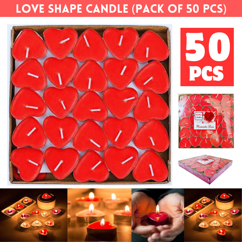 Heart Shaped Love Candles, Ideal for Wedding, Birthday, Party, and Festival Decoration- (Pack of 50 Pcs)
