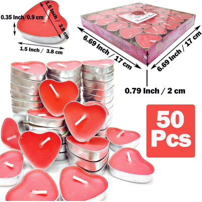Heart Shaped Love Candles, Ideal for Wedding, Birthday, Party, and Festival Decoration- (Pack of 50 Pcs)