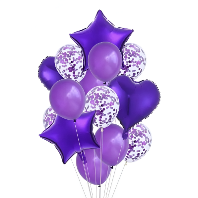 Birthday Combo Pack Purple Theme- Foil Banner, Backdrop Curtains, Metallic Balloons, Confetti, Arch, Both Site Tape, Star & Love Foil Balloon - Full Package (64 Pieces)