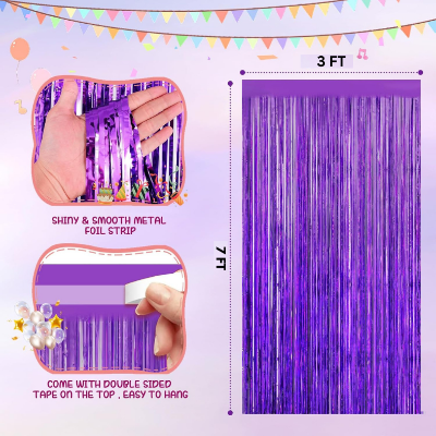 Birthday Combo Pack Purple Theme- Foil Banner, Backdrop Curtains, Metallic Balloons, Confetti, Arch, Both Site Tape, Star & Love Foil Balloon - Full Package (64 Pieces)