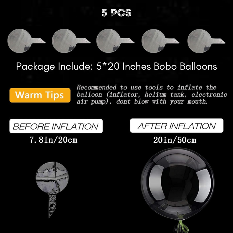 Transparent Bobo Balloons for LED Lights Decoration, Wedding & Birthday Party Decor- (Pack of 5 Pcs)