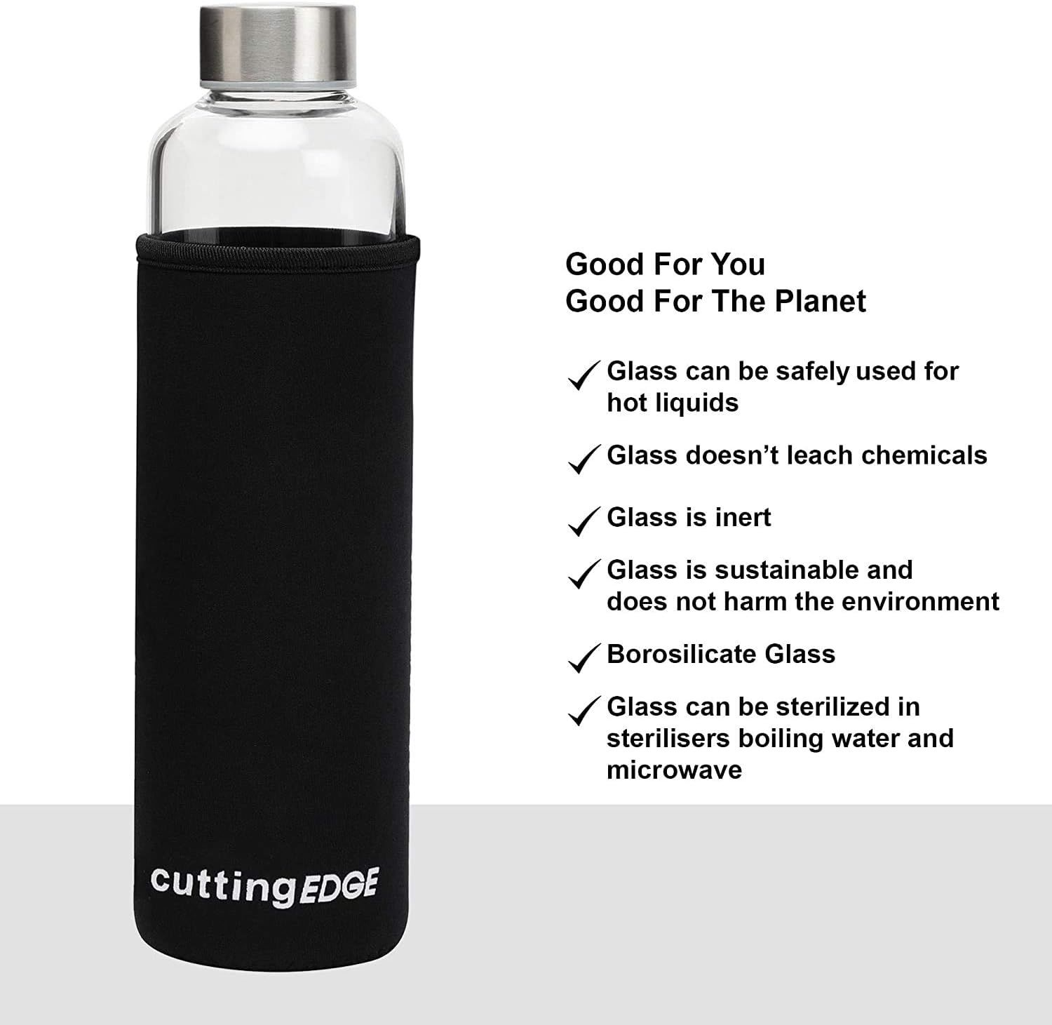 Buy  Cutting EDGE Borosilicate Round Glass Water Bottle with Black Portable Carrying Sleeve  at Best Price In Bangladesh