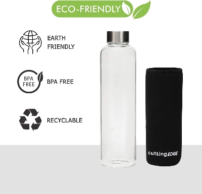 Buy  Cutting EDGE Borosilicate Round Glass Water Bottle with Black Portable Carrying Sleeve  at Best Price In Bangladesh