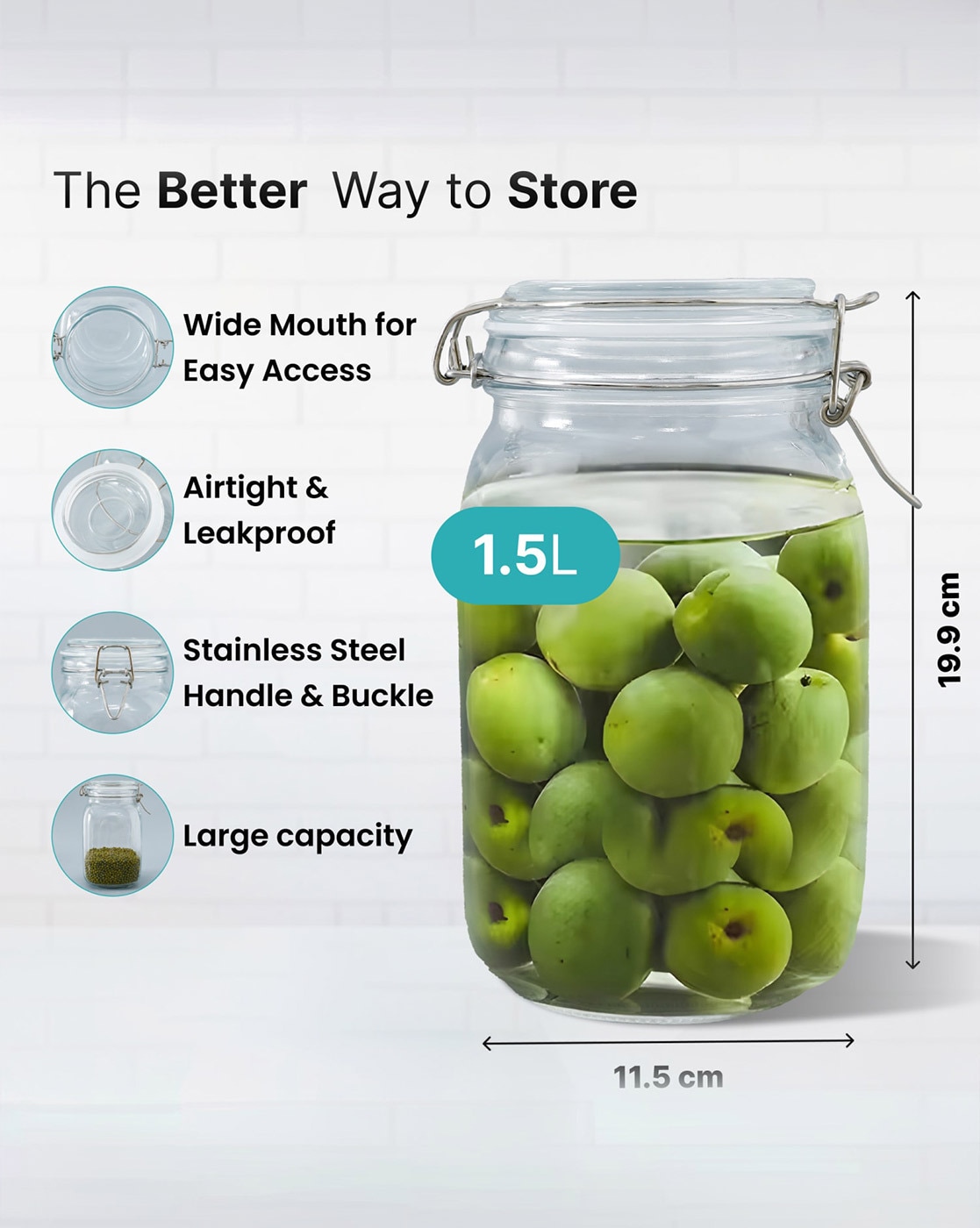 Buy 1500ml Airtight Glass Food Storage Container with Leakproof Rubber Gasket   at Best Price In Bangladesh