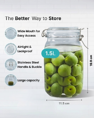 Buy 1500ml Airtight Glass Food Storage Container with Leakproof Rubber Gasket   at Best Price In Bangladesh