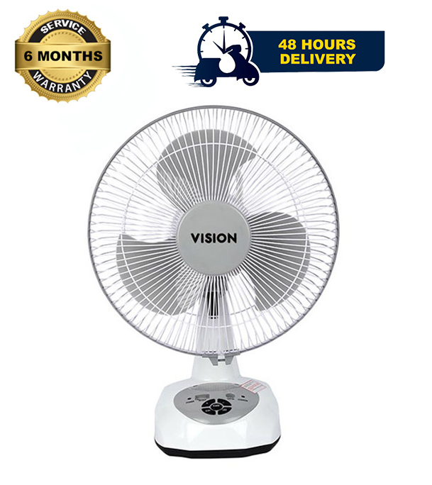 Picture of VISION Rechargeable Table Fan 12" White With USB Charger  
