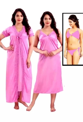 Buy 4-Part Satin Solid Women's Nighty Set - Elegant and Comfortable Night Dress for Women- Enjoy a Night of Blissful Sleep at best Price In Bangladesh