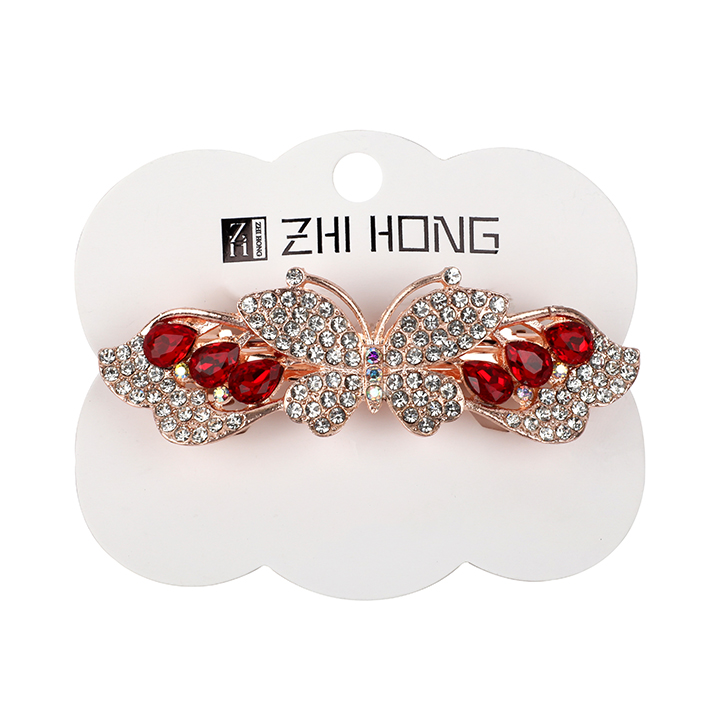 Picture of Zhi Hong Barrette Clips For Girls Butterfly Shaped White and Red Stone Design