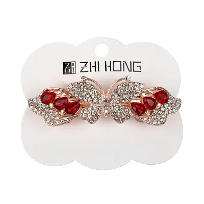 Picture of Zhi Hong Barrette Clips For Girls Butterfly Shaped White and Red Stone Design