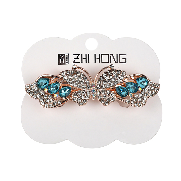 Picture of Zhi Hong Barrette Clips For Girls Butterfly Shaped White and Blue Stone Design