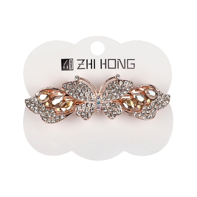 Picture of Zhi Hong Barrette Clips For Girls Butterfly Shaped White and Rose Gold Stone Design