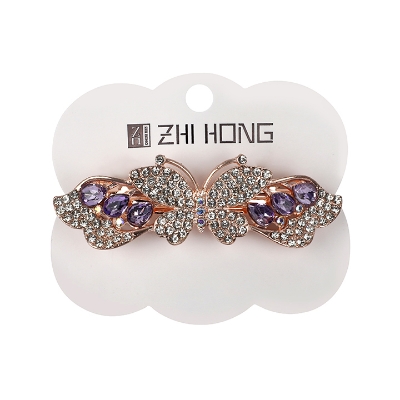 Picture of Zhi Hong Barrette Clips For Girls Butterfly Shaped White and Purple Stone Design