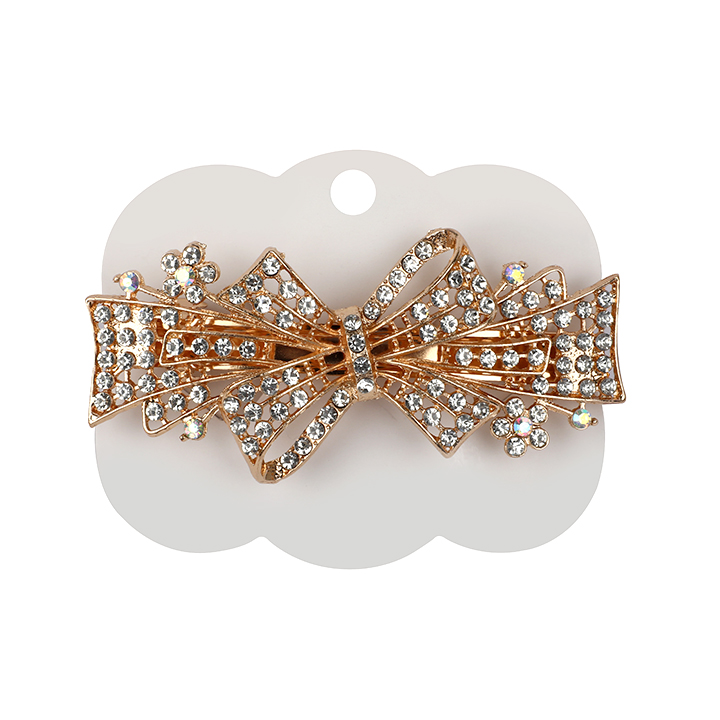 Picture of Zhi Hong Barrette Clips For Girls Bow Shaped White Stone Design