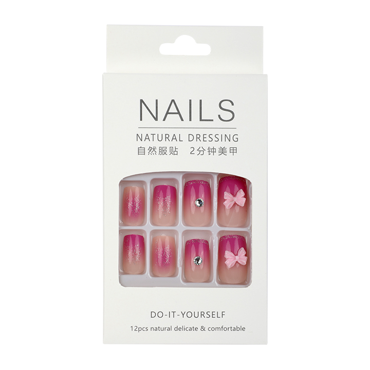 Picture of Natural Dressing Fake Nails Square Head Pink Shaded Ambre Nail