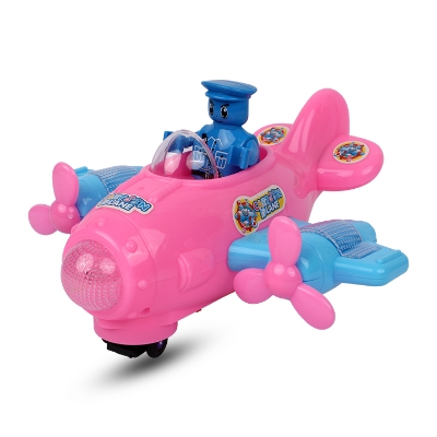 Picture of Light-Up Airplane Toy with Colorful Moving Gears, Music, and LED Effects Pink Color