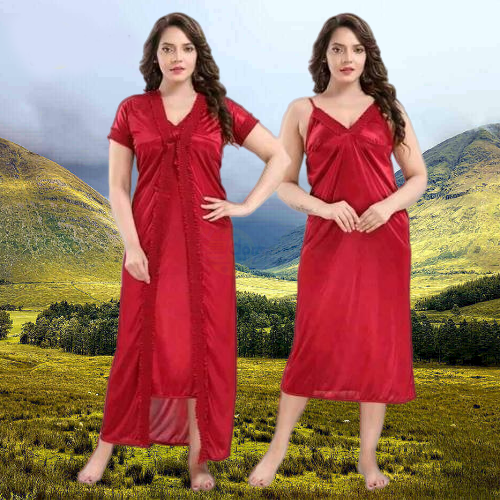 Buy Fashionable and Comfortable 2-Part Long Solid Color Night Dress Set Choice for Nighttime Wear.  at best Price In Bangladesh