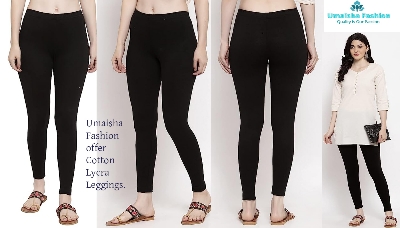 Picture of Black color Women/Girl Leggings Fabrics Cotton Long Churidar  Ties Pant Leggings 