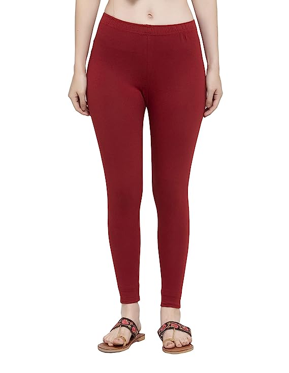 Picture of Maroon color Women/Girl Leggings Fabrics Cotton Long Churidar  Ties Pant Leggings