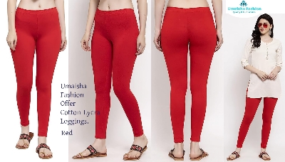 Picture of Red color Women/Girl Leggings Fabrics Cotton Long Churidar  Ties Pant Leggings