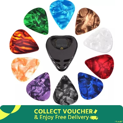 Picture of 10Pcs Guitar Picks & Guitar Pick Holder Set for Acoustic Guitar Electric Guitar Bass Ukulele Stick-on Holder Random Color