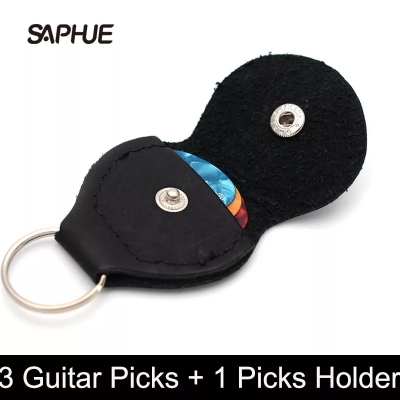 Picture of 3 Guitar Picks + Guitar Picks Holder Plectrums Bag Mediator Bank Made of PU Leather