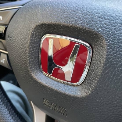 Picture of Car H Steering Logo Compatible for City Civic Amaze Jazz WRV BRV JDM Style 50mmx40mm (Red Chrome H).