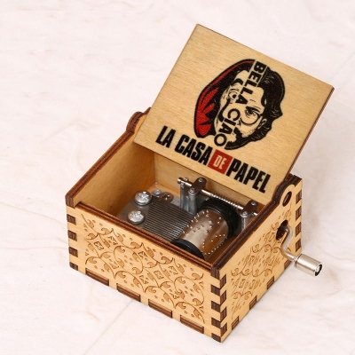 Picture of Wooden Hand Cranked collectible engraved Music Box – Money Heist – La Casa De Papel 