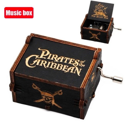 Picture of Vintage Wooden Hand-cranked Music Box Pirates of the Caribbean