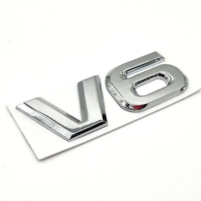 Picture of 1Pcs 3D Metal Car Decoration Decal Metal Self Adhesive V6 Truck Car Badge Emblem Sticker for Universal Cars