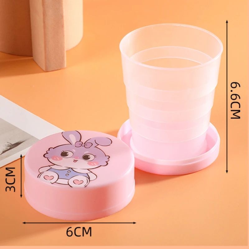 Picture of Portable Folding Cup with Lid Reusable Plastic Water Cup Cartoon Collapsible Mouthwash Cup Travel Outdoor Drinking Cup 100ml