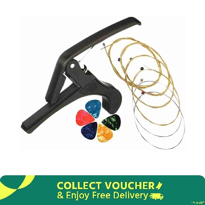 Picture of Combo of Acoustic Guitar String with 5 Plectrum Picks Clutch Guitar Capo(Black)