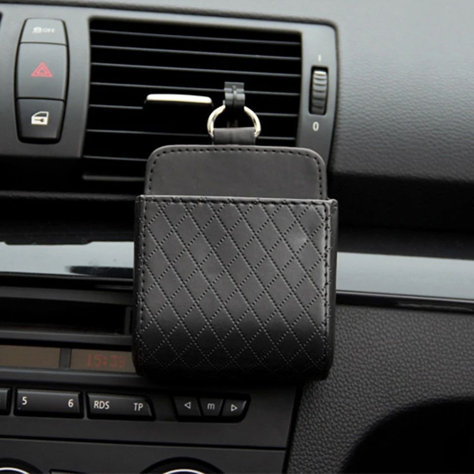 Picture of Automotive Car Interior Air Vent Dash Mount Phone Storage Coin Bag Case Organizer Cellphone Holder Box with Hook
