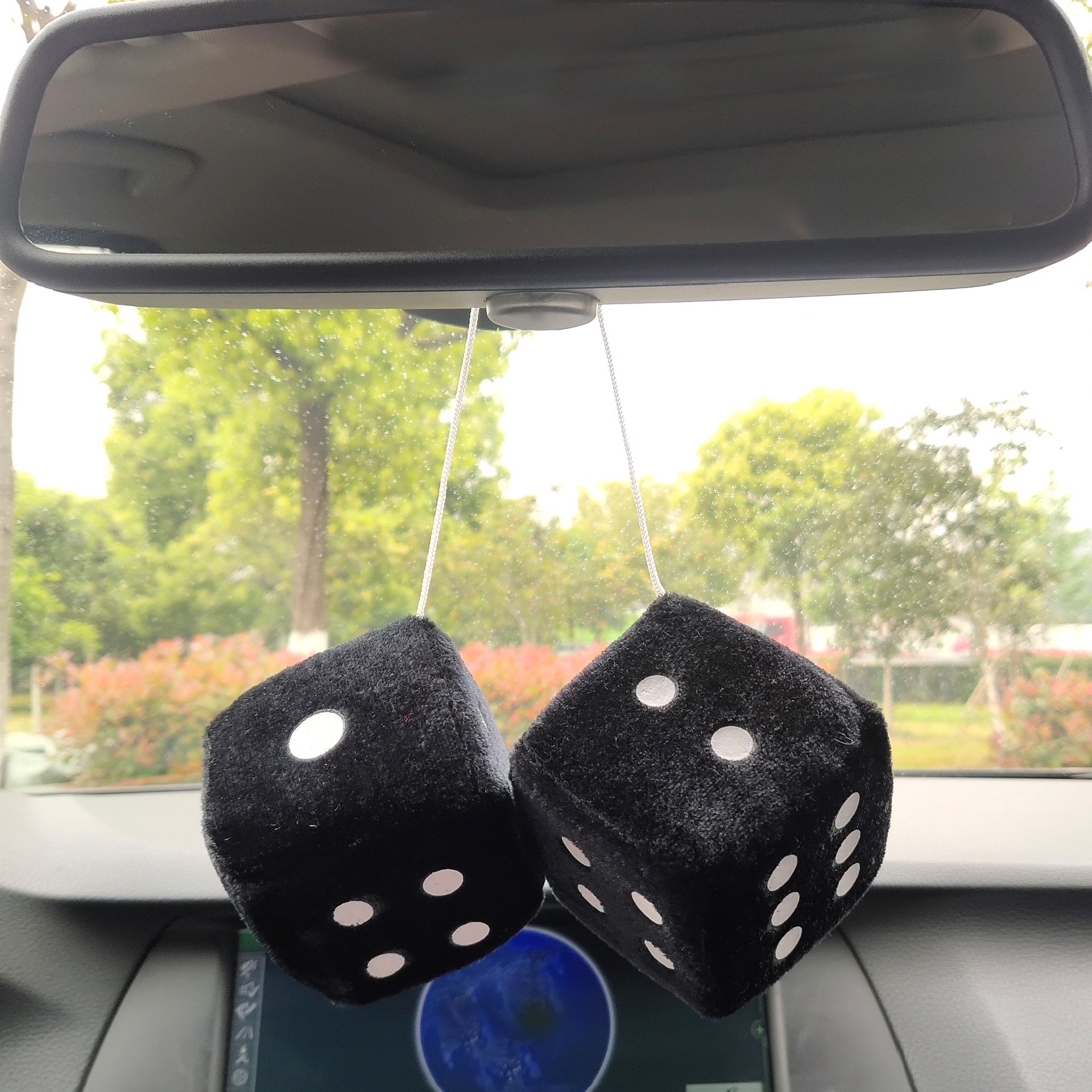 Picture of Car Pendant Colorful Plush Dice Automobiles Rear View Mirror Charms Hanging Ornaments（1 Pair/Black）