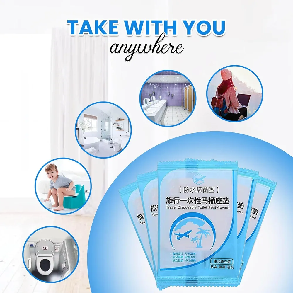 Picture of 2 pc Travel Disposable Toilet Seat Cover, Antibacterial, Waterproof Disposable Camping Travel Bathroom Covers